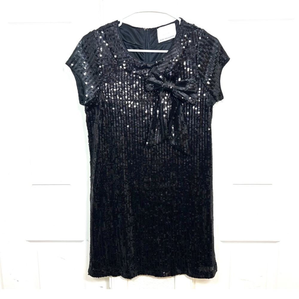 Bizz Princess Black Sequin Bow Mini Cocktail Party Dress Sparkly Size M